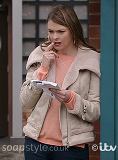 Tracy's Shearling Biker Jacket in Corrie - SoapStyle