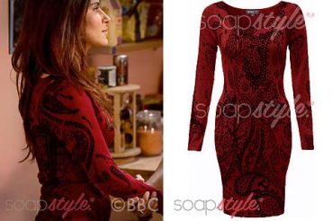 Ayesha Rana in EastEnders red bodycon dress