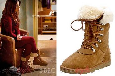 Ayesha Rana in EastEnders sheepskin boots