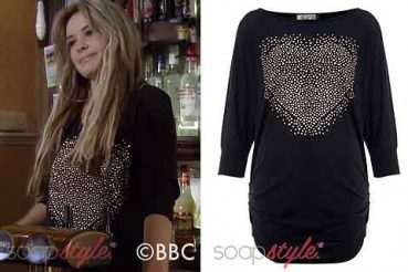 Kirsty in EastEnders heart jumper Kirsty in EastEnders heart jumper