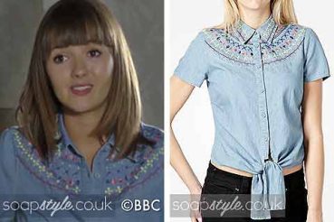Alice Branning in EastEnders chambray denim shirt