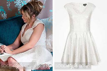 Kirsty in EastEnders metallic silver skater dress Kirsty in EastEnders metallic silver skater dress