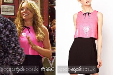Roxy wearing a pink sequin dress on EastEnders Roxy wearing a pink sequin dress on EastEnders