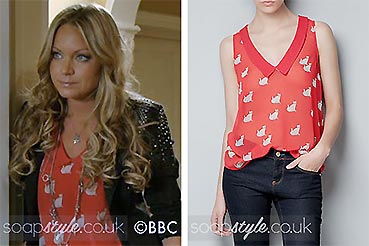The cat print top worn in EastEnders by Roxy Mitchell The cat print top worn in EastEnders by Roxy Mitchell