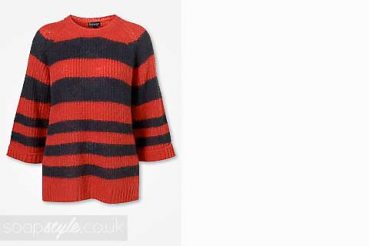 Lauren EastEnders red black navy stripe jumper