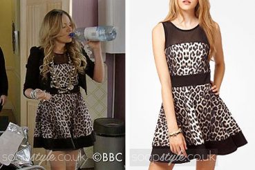 Roxy wearing a leopard print skater dress in EastEnders Roxy wearing a leopard print skater dress in EastEnders
