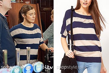 Michelle Beige & Navy Stripe Top Coronation Street Michelle Beige & Navy Stripe Top Coronation Street