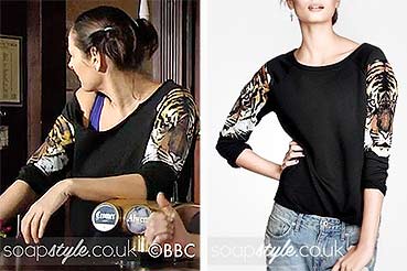 Tina Carter's Tiger Jumper in EastEnders Tina Carter's Tiger Jumper in EastEnders