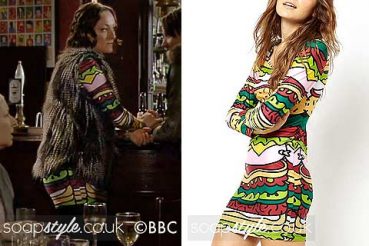 Tina Carter sandwich print dress in EastEnders