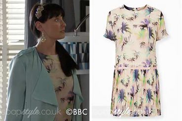 Honey in EastEnders tropical leaf pattern dress