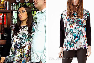 Michelle Connor wearing a floral raglan top in Coronation Street Michelle Connor wearing a floral raglan top in Coronation Street
