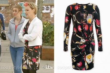 The black floral dress worn by Sally on Coronation Street The black floral dress worn by Sally on Coronation Street