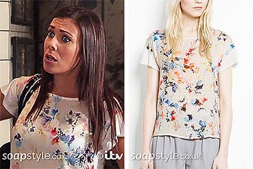 Michelle Connor White Floral Print Top in Coronation Street Michelle Connor White Floral Print Top in Coronation Street