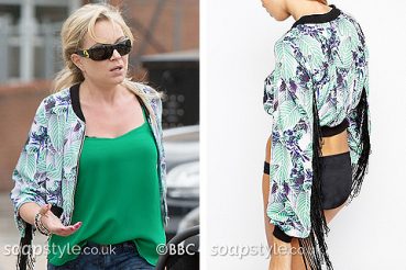 The leaf print jacket in EastEnders worn by Roxy Mitchell The leaf print jacket in EastEnders worn by Roxy Mitchell