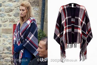 Debbie Dingle navy & red tartan cape coat