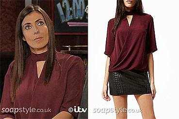 Michelle Dark Red Wrap Top in Corrie Michelle Dark Red Wrap Top in Corrie