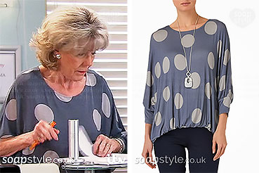 Audrey large spot top on the TV Soap Opera Coronation Street
