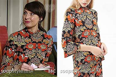 Honey orange floral bell sleeve top in EastEnders