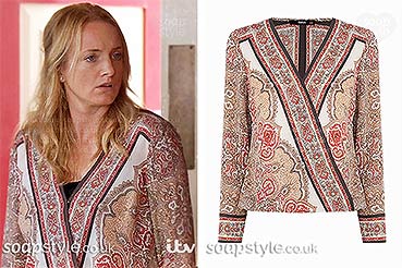 Wrap blouse worn by Nicola in Emmerdale