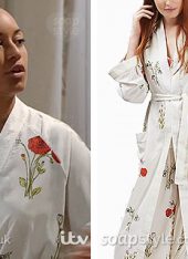 Caz wearing Maria's poppy print night gown in the TV Soap Coronation Street
