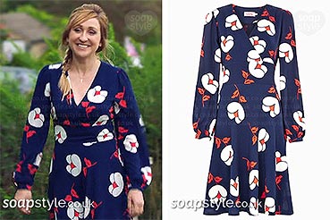 Laurel’s Navy & White Floral Dress in Emmerdale