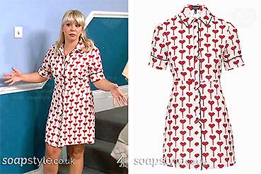 Nancy’s Red Heart Print Dress on Hollyoaks