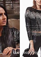 Alya Nazir (Sair Khan) wearing her black sequin top in Coronation Street
