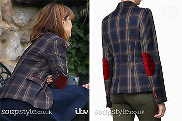 Rhona Emmerdale Clothes: Blue Check Blazer Jacket