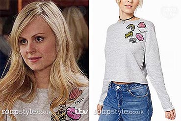 Sarah-Louise’s Grey Badge Sweater in Corrie