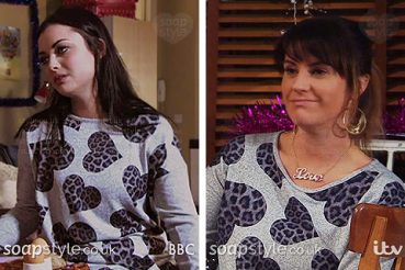 Whitney & Kerry wearing the same leopard heart print top in EastEnders & Emmerdale
