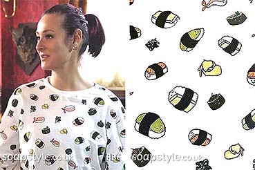 Tina Carter sushi print jumper EastEnders Tina Carter sushi print jumper EastEnders