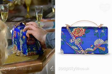 Nancy in Hollyoaks Blue Satin Handbag