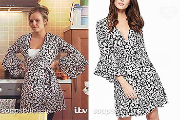 Sarah Platt’s Animal Print Wrap Dress on Corrie