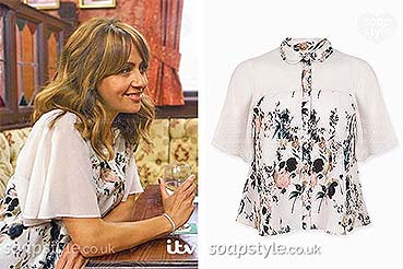 Maria’s Angel Sleeve Floral Shirt on Corrie