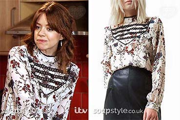 Toyah’s Floral High Neck Victoriana Blouse on Corrie