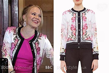 Linda Carter (Kellie Bright) floral cardigan in EastEnders