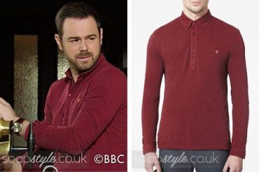 Mick Carter (Danny Dyer) wearing a dark red button neck top on TV in EastEnders