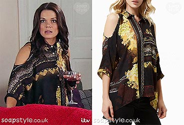 Kate Connor cold shoulder shirt on TV in Coronation Street