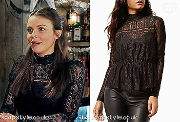 Kate Connor black high neck top in Coronation Street