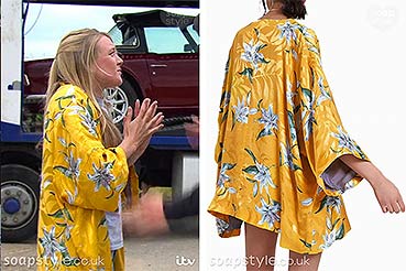 Rebecca White yellow kimono in the TV Soap Emmerdale