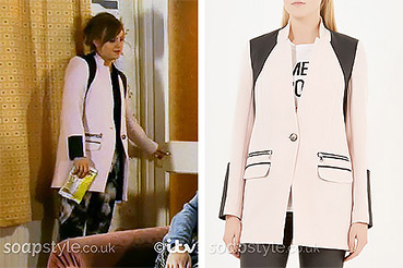 Sarah Platt pink and black coat Coronation Street Sarah Platt pink and black coat Coronation Street
