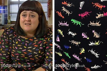 Tegan wearing a cat print top on Hollyoaks Tegan wearing a cat print top on Hollyoaks