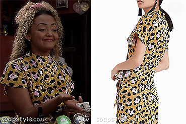Emma Coronation Street gold leopard print dress
