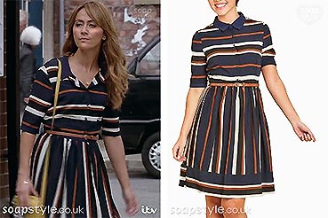 Stripe dress worn by Maria in Coronation Street this week Stripe dress worn by Maria in Coronation Street this week