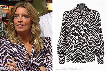 Charity Dingle on Emmerdale zebra blouse
