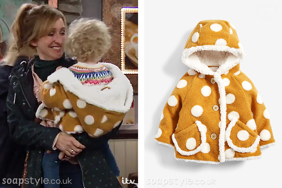 Dotty Yellow White Spot Coat worn on 