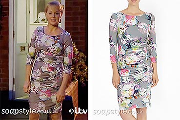 Grey floral dress worn by Sally on Coronation Street