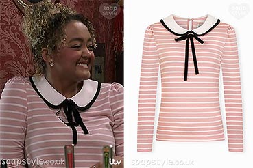 Emma in Coronation Street Pink Stripe Top