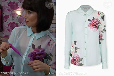 Leyla Emmerdale Clothes: Blue / Green Floral Shirt