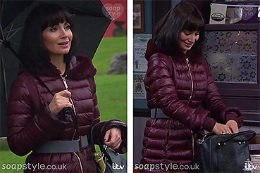 Leyla Emmerdale Clothes: Purple Padded Coat